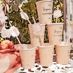 12 Pailles marque-places en carton - Collection Boho Blush et Or