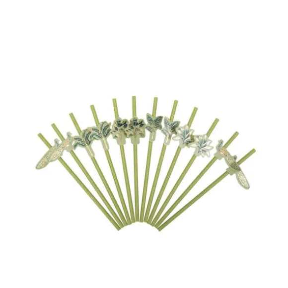 12 pailles médaillon en carton - Collection Tropical Peacock