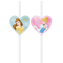 4 Pailles Médaillon en carton FSC Princesses Disney™ Live