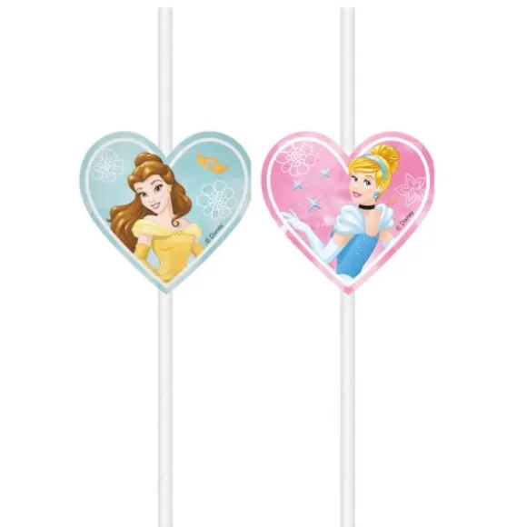 4 Pailles Médaillon en carton FSC Princesses Disney™ Live