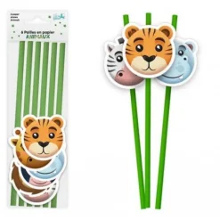 6 pailles médaillon en papier - 20 cm - Collection Animaux
