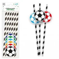6 pailles médaillon en papier - 20 cm - Collection Football