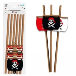 6 pailles médaillon en papier - 20 cm - Collection Pirate