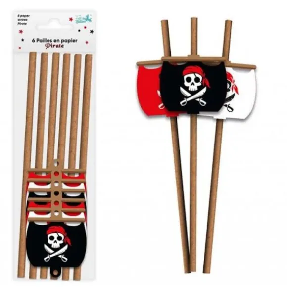 6 pailles médaillon en papier - 20 cm - Collection Pirate