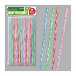 25 pailles multicolores à rayures en carton - 19,7 x 0,6 cm