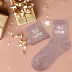 Paire de chaussettes à paillettes pour femme - Fille Chérie - Collection Famille d'Amour