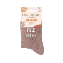 Paire de chaussettes à paillettes pour femme - Fille Chérie - Collection Famille d'Amour