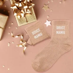 Paire de chaussettes à paillettes pour femme - Douce Mamie - Collection Famille d'Amour