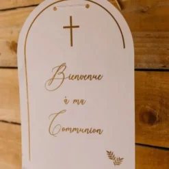 Pancarte Bienvenue à ma Communion - Collection Communion Pureté Blanc et Or