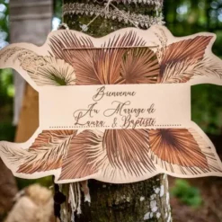 Pancarte Bienvenue - Palm Leaf - Sable et Or
