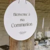 Panneau "Bienvenue à ma communion" - Diamètre 38 cm - Collection Communion Effet Lin et Or