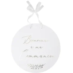Panneau "Bienvenue à ma communion" FSC® - Diamètre 38 cm - Collection Communion Blanc et Or