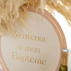 Panneau "Bienvenue à mon baptême" - 35 x 43 cm - Collection Baptême Blanc et Or - Couleur au choix