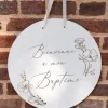 Panneau "Bienvenue à mon baptême" FSC® - Diamètre 38 cm - Collection Baptême Crème et Or