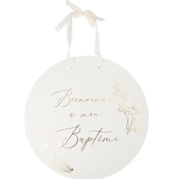 Panneau "Bienvenue à mon baptême" FSC® - Diamètre 38 cm - Collection Baptême Crème et Or