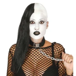 Perruque Cheveux Noir et Crâne Blanc