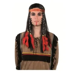 Perruque Indien avec Bandeau et Plumes