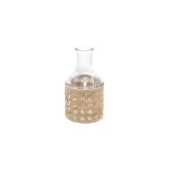 Petit vase en verre avec cannage naturel