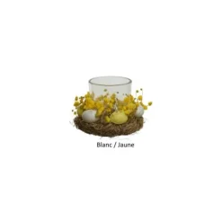 Photophore en verre avec œufs et fleurs - 12 cm - Couleur au choix