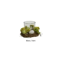 Photophore en verre avec œufs et fleurs - 12 cm - Couleur au choix