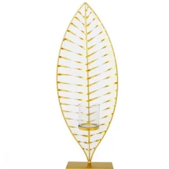 Photophore Feuille dorée sur Pied - 57x22cm