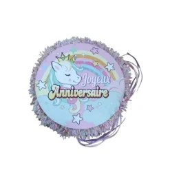 Piñata à tirer à 2 faces - Licorne avec "Joyeux Anniversaire"