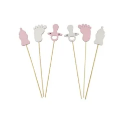 6 piques décoratives en bois - Biberon, pied et tétine - Couleur au choix