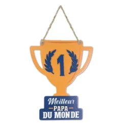 Plaque en bois à suspendre en forme de coupe "Meilleur Papa du monde" - Collection Papa Parfait