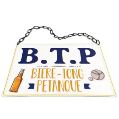 Plaque métallique à suspendre "B.T.P." - Collection Claquettes Chaussettes