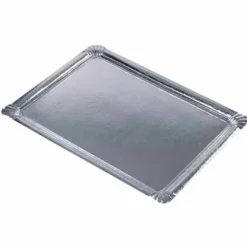 10 Plateaux Rectangulaires Argentés en Carton avec Couche PET - 34 x 45,5 cm