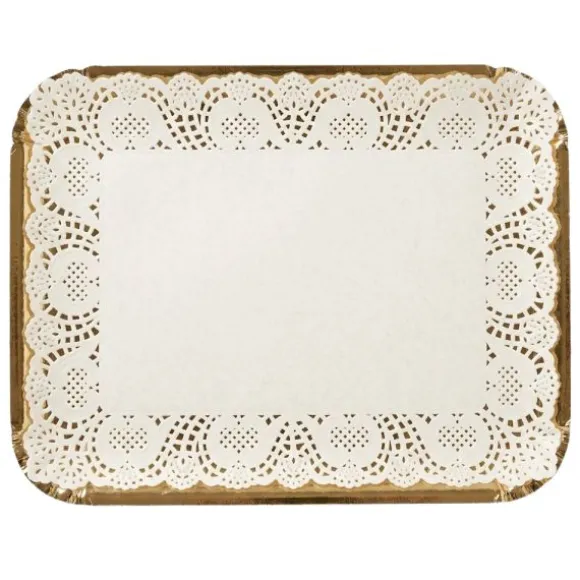 5 plateaux rectangulaires avec dentelle en carton - 31 x 41 cm - Couleur au choix