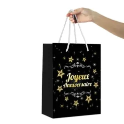 Pochette cadeau dorée - Joyeux Anniversaire - Modèle Grand