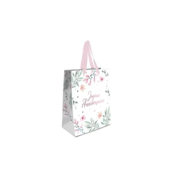 Pochette cadeau - Joyeux Anniversaire avec fleurs - Modèle Mini