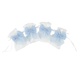4 pochons blancs avec cœurs rouges en organza - 8 x 10 cm