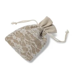 5 Pochons à Dragées Toile de Jute et Dentelle
