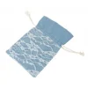 4 pochons jean en toile avec dentelle - 8 x 10 cm - Bleu Clair