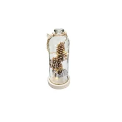 Pommes de Pain dans un Vase en Verre sur socle en bois avec LED - 31 cm