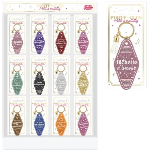 Porte-clés motel à paillettes - Collection Girls Club - Modèle Aléatoire