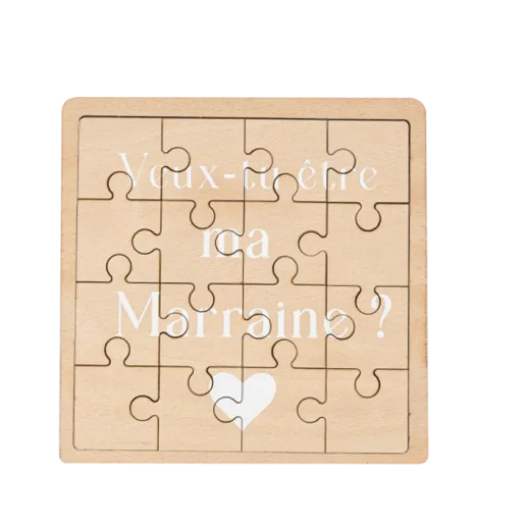 Puzzle en bois "Veux-tu être mon parrain / ma marraine" - 15 x 15 cm - Modèle au choix