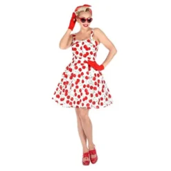Robe Cerise des Années 50 pour femme - Taille au choix