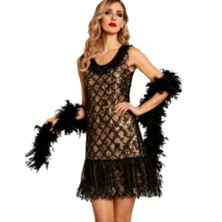 Robe Charleston dorée pour femme - Taille au choix