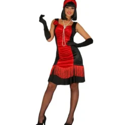 Robe de Charleston Noir et Rouge pour femme - Taille au choix