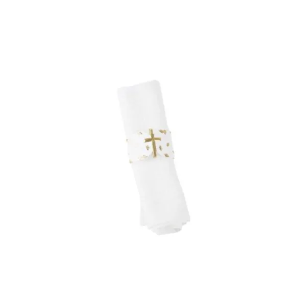 10 Ronds de serviette - Collection Communion Pureté Blanc et Or