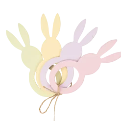 4 ronds de serviettes en forme de lapins en bois - 5,5 x 14 cm - Pâques