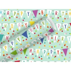Rouleau de papier cadeau - 2 x 0,7 m - Fanions "Happy Birthday"