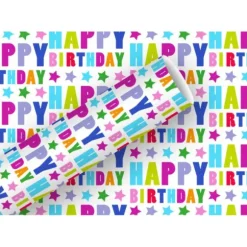 Rouleau de papier cadeau - 1,5 x 0,7 m - Happy Birthday Étoiles