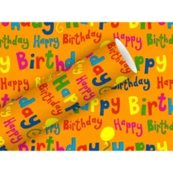 Rouleau de papier cadeau - 2 x 0,7 m - Pop Happy Birthday Orange