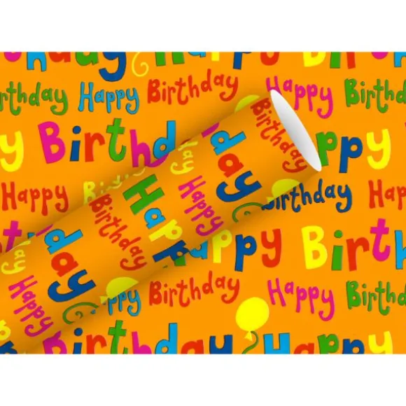 Rouleau de papier cadeau - 2 x 0,7 m - Pop Happy Birthday Orange