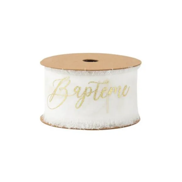 Ruban Effiloché en Mousseline de Soie - Baptême