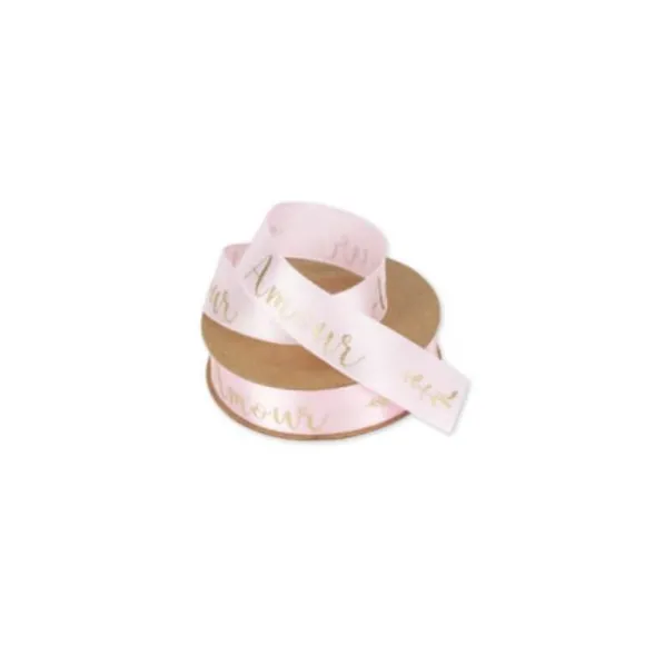 Ruban Satin Amour Rose et Or